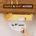 9-inch Paper Plate Dispenser Under Cabinet Bamboo Plates Holder Kitchen Storage Rack - Image 4