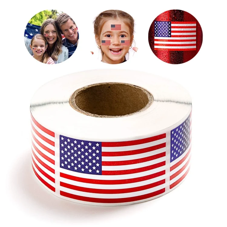 250pcs /Roll  1.22 x 2 Inch American Flag Sticker Self-adhesive Decorative Sticker