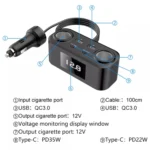 One To Four PD+QC Car Cigarette Lighter Multi-Port Mobile Phone Charger - Image 4