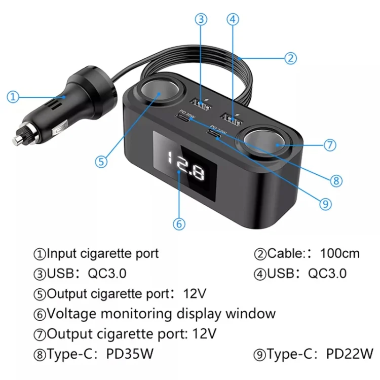 TBD06047083_3.webp One To Four PD+QC Car Cigarette Lighter Multi-Port Mobile Phone Charger - Image 4