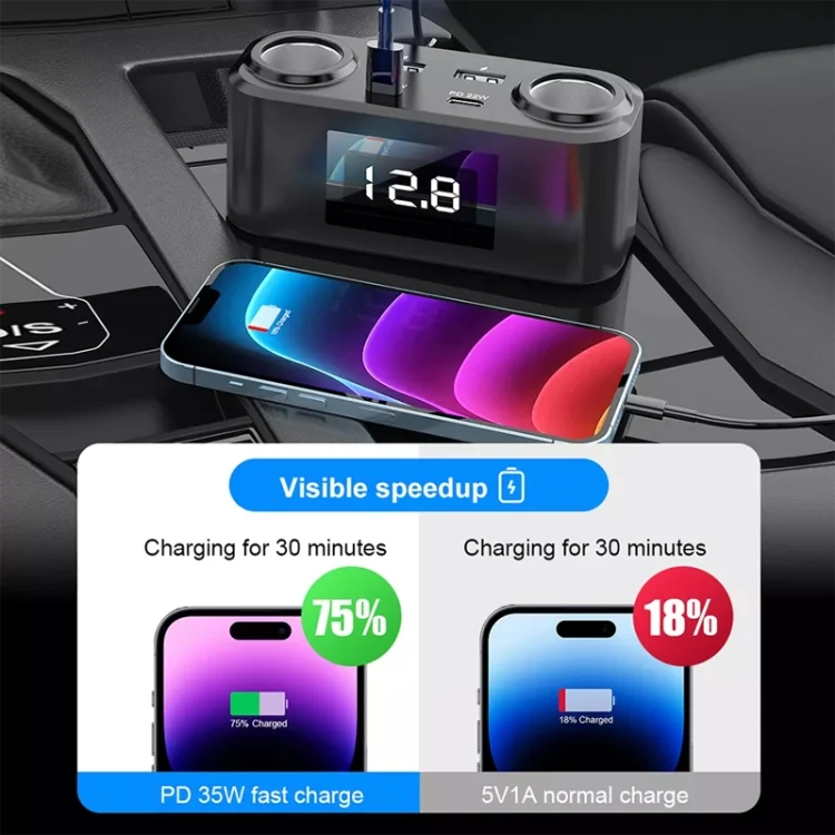 TBD06047083_9.webp One To Four PD+QC Car Cigarette Lighter Multi-Port Mobile Phone Charger - Image 10