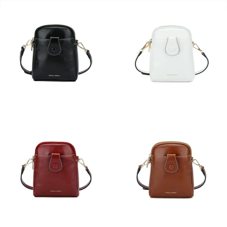 TBD06047335_B1.webp Baellerry N8925 Oil Wax Leather Double Zipper Mobile Phone Bag Shoulder Crossbody Coin Purse - Image 2
