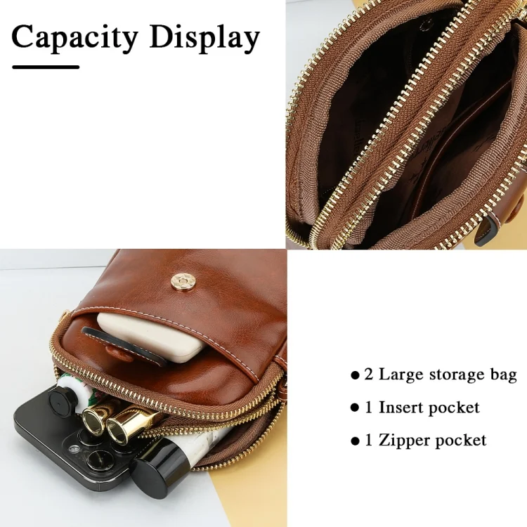 TBD06047335_B3.webp Baellerry N8925 Oil Wax Leather Double Zipper Mobile Phone Bag Shoulder Crossbody Coin Purse - Image 4
