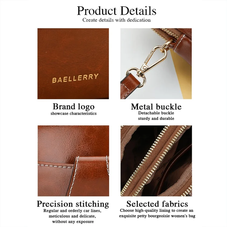 TBD06047335_B4.webp Baellerry N8925 Oil Wax Leather Double Zipper Mobile Phone Bag Shoulder Crossbody Coin Purse - Image 5