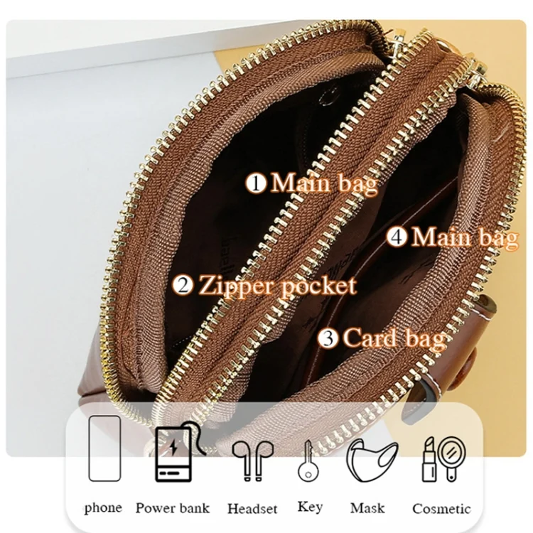 TBD06047335_B5.webp Baellerry N8925 Oil Wax Leather Double Zipper Mobile Phone Bag Shoulder Crossbody Coin Purse - Image 6