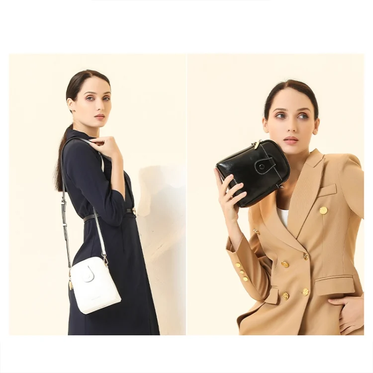TBD06047335_B6.webp Baellerry N8925 Oil Wax Leather Double Zipper Mobile Phone Bag Shoulder Crossbody Coin Purse - Image 7