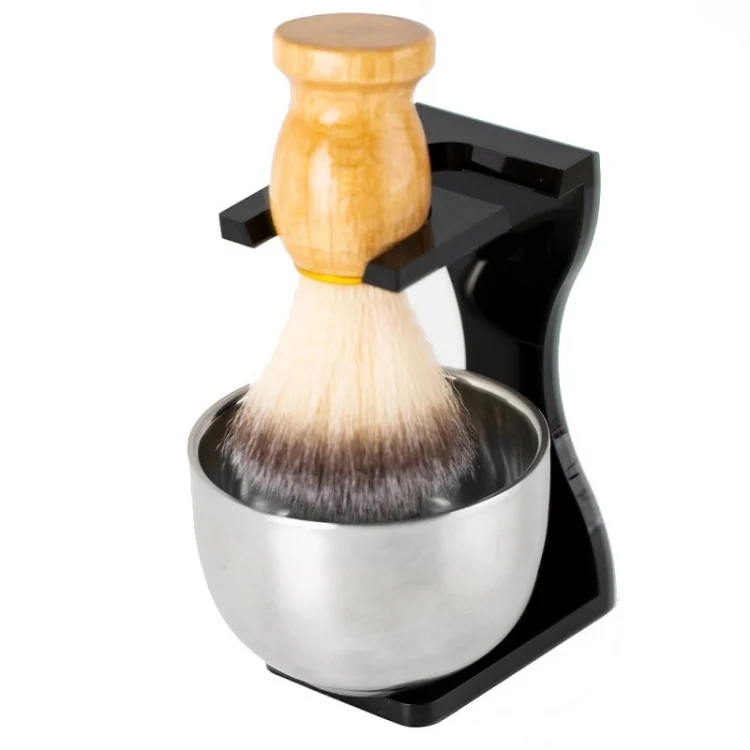 3pcs /Set Men Foam Manual Wooden Handle Beard Brush Set