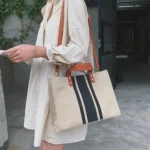 Women Handbag Briefcase Large Capacity Canvas Crossbody Bag - Image 6