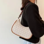 Women Summer Versatile PU Leather Tote Crescent Shoulder Bag Niche Design Underarm Bag