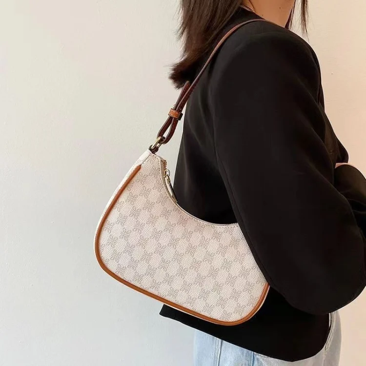 Women Summer Versatile PU Leather Tote Crescent Shoulder Bag Niche Design Underarm Bag
