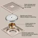 All Copper Brushed Anti-Odor Floor Drain Gravity Copper Core Bathroom Floor Drain - Image 4