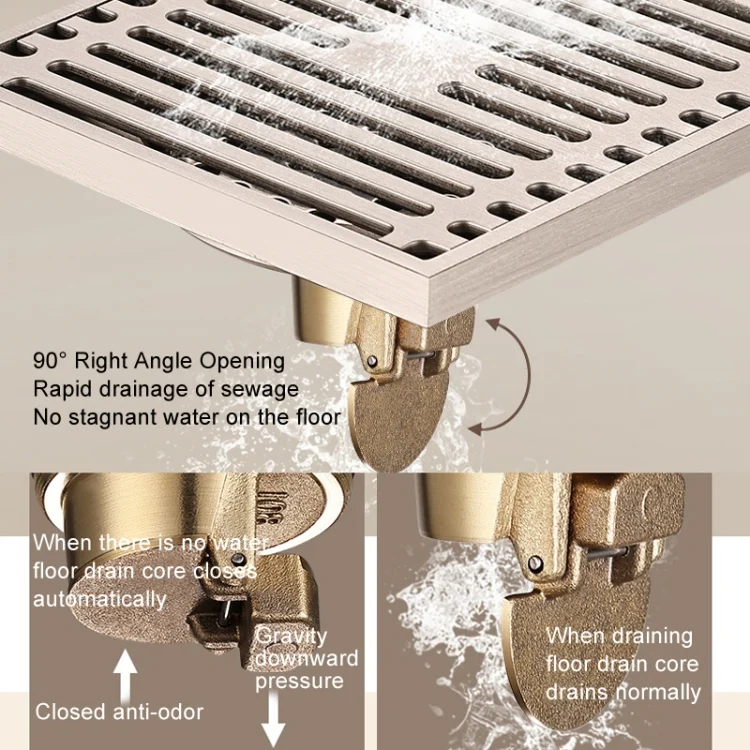 TBD06047583_B7.webp All Copper Brushed Anti-Odor Floor Drain Gravity Copper Core Bathroom Floor Drain - Image 8