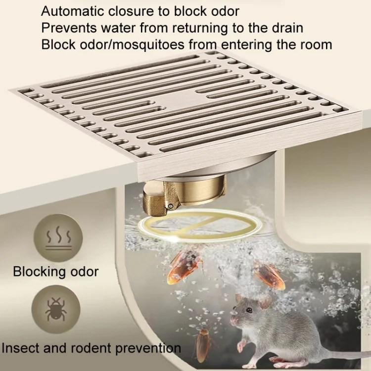 TBD06047583_B8.webp All Copper Brushed Anti-Odor Floor Drain Gravity Copper Core Bathroom Floor Drain - Image 9