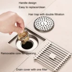 All Copper Brushed Anti-Odor Floor Drain Gravity Copper Core Bathroom Floor Drain - Image 10