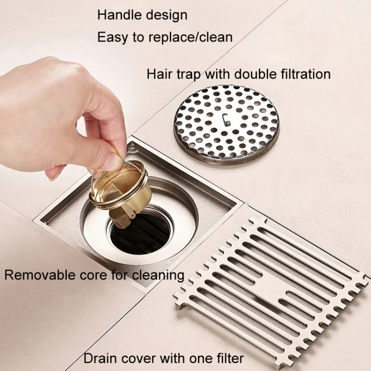 TBD06047583_B9.webp All Copper Brushed Anti-Odor Floor Drain Gravity Copper Core Bathroom Floor Drain - Image 10