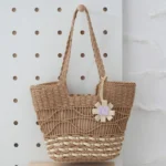 Knitting Straw Shoulder Bag Hollow Wave Large Capacity Tote Bag With Lining