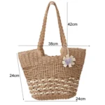 Knitting Straw Shoulder Bag Hollow Wave Large Capacity Tote Bag With Lining - Image 3