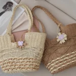 Knitting Straw Shoulder Bag Hollow Wave Large Capacity Tote Bag With Lining - Image 4