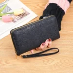 Large Capacity Embossed Long Zippered Wallet with Multiple Card Slots
