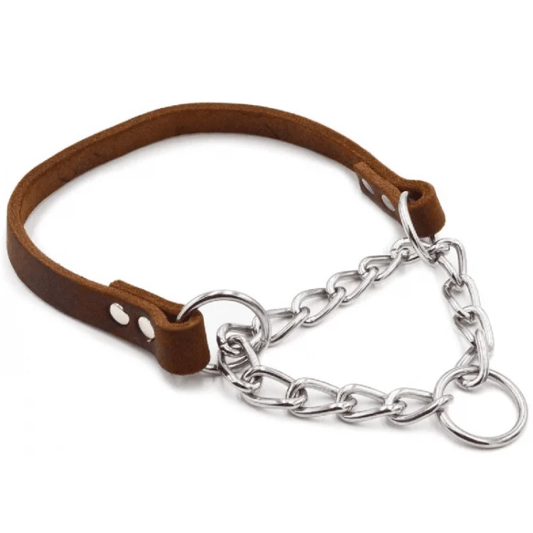 Half P Shape Pet Dog Collar Leather Dog Chain Collar