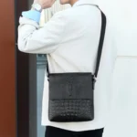 Men Vertical PU Leather Shoulder Bag Water-Repellent Casual Briefcase - Image 2