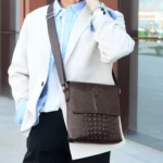 Men Vertical PU Leather Shoulder Bag Water-Repellent Casual Briefcase - Image 7