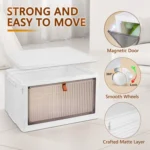 Stackable Plastic Storage Bins With Wheels & Magnetic Door For Snacks, Clothes, Kitchen Supplies, Shoes - Image 4