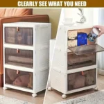 Stackable Plastic Storage Bins With Wheels & Magnetic Door For Snacks, Clothes, Kitchen Supplies, Shoes - Image 5