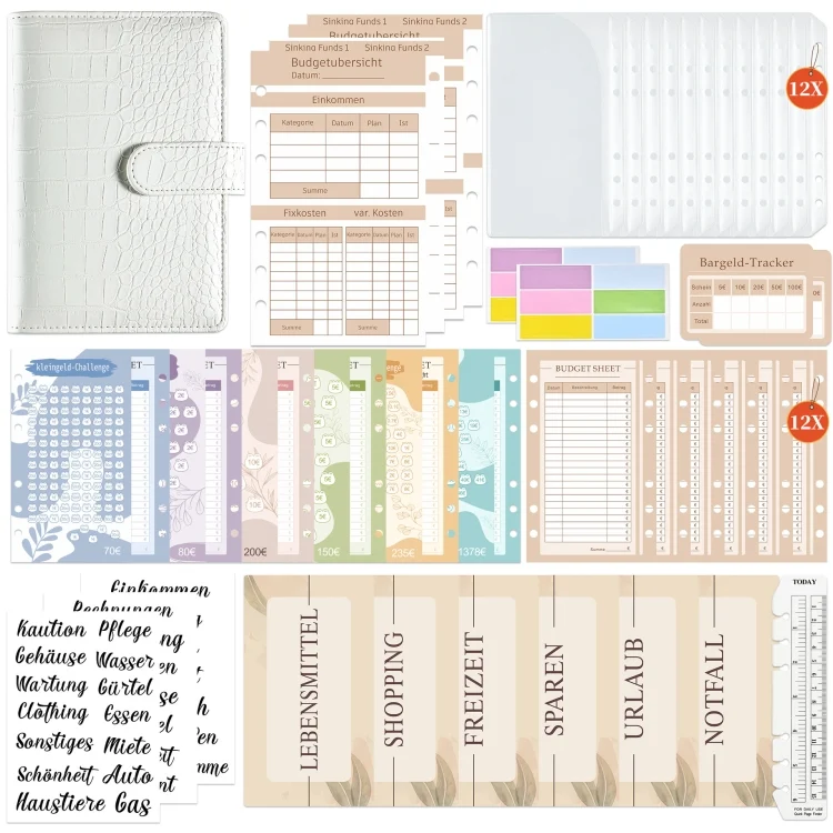 A6 German Loose Leaf Cash Budget Notebook Crocodile Pattern Macaron PU Leather Budget Planner