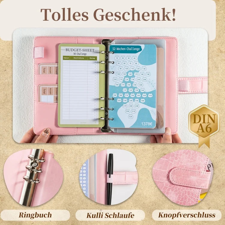 TBD06048192_B3.webp A6 German Loose Leaf Cash Budget Notebook Crocodile Pattern Macaron PU Leather Budget Planner - Image 4
