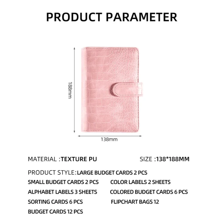 TBD06048192_B6.webp A6 German Loose Leaf Cash Budget Notebook Crocodile Pattern Macaron PU Leather Budget Planner - Image 7
