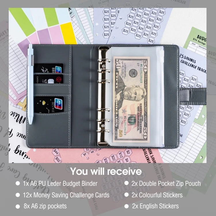 TBD06048198_B1.webp A6 Crocodile Pattern Money Saving Challenge Budget Notebook PU Leather Envelope Binder Budget - Image 2