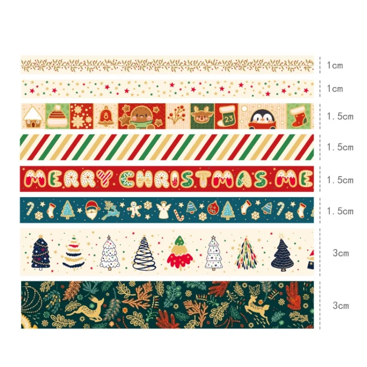 TBD06048258_2.webp 8rolls /Box Christmas Gold Foil Washi Tape Set for Journaling DIY Crafts 3cm x 2+1.5cm x 4+1cm x 2 - Image 3