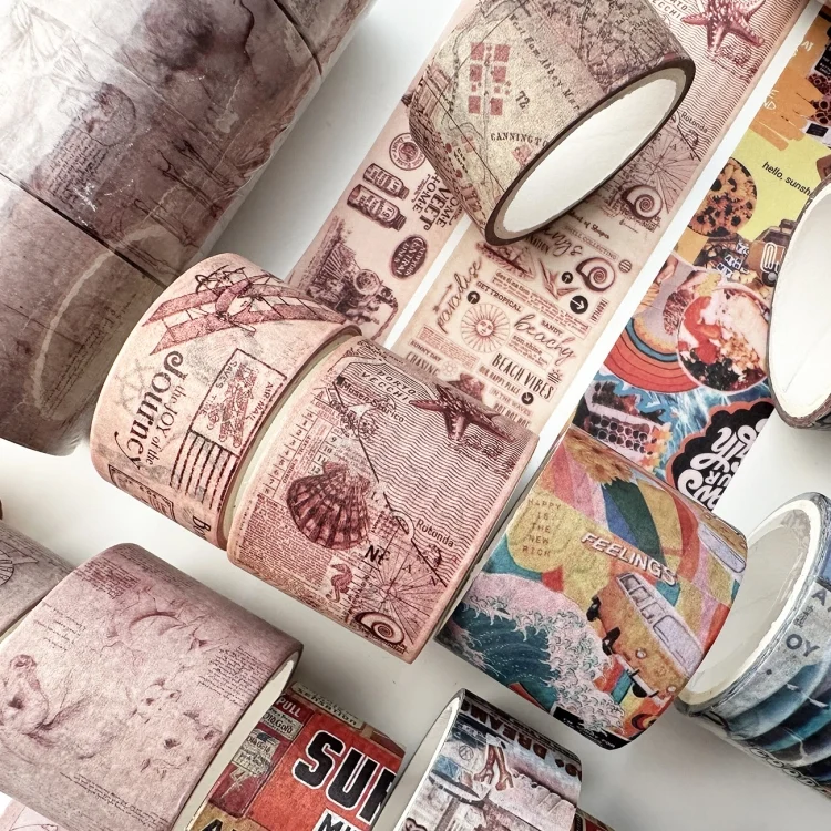 TBD06048266_B2.webp 4rolls /Set Retro Combination Washi Tape for Journals and Crafts, 3cm x 1 + 2cm x 3 - Image 3