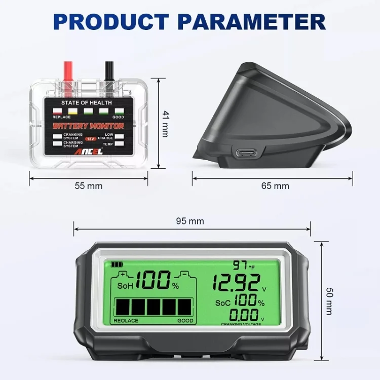 TBD06048271_2.webp ANCEL 12V LED Car Battery Tester SOH/SOC Rechargeable Battery Analysis Tool - Image 3