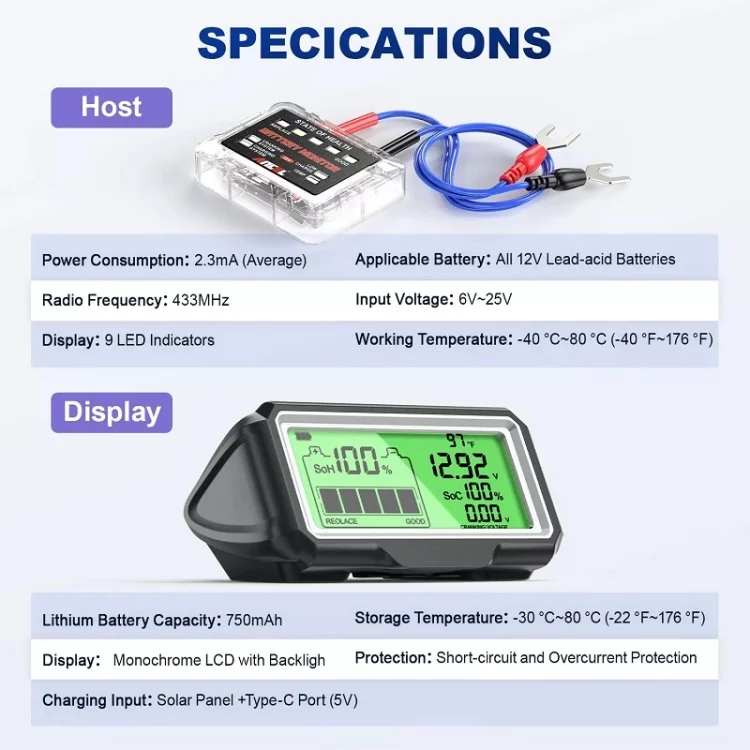 TBD06048271_3.webp ANCEL 12V LED Car Battery Tester SOH/SOC Rechargeable Battery Analysis Tool - Image 4