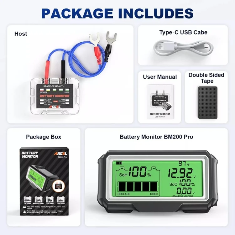 TBD06048271_6.webp ANCEL 12V LED Car Battery Tester SOH/SOC Rechargeable Battery Analysis Tool - Image 7