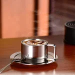 304 Stainless Steel 3 In 1 Double Layer Coffee Cup With Dish and Spoon Heat Insulation and Anti-Scald Milk Tea Mug - Image 2
