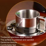 304 Stainless Steel 3 In 1 Double Layer Coffee Cup With Dish and Spoon Heat Insulation and Anti-Scald Milk Tea Mug - Image 4