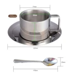 304 Stainless Steel 3 In 1 Double Layer Coffee Cup With Dish and Spoon Heat Insulation and Anti-Scald Milk Tea Mug - Image 7