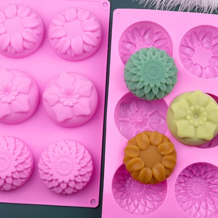 TBD06048435_B1.webp 6 Grids 3 Groups Flower Shape Silicone Cake Mold Baking DIY Handmade Soap Model Sunflower Moon Cake Mold - Image 2