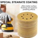 100pcs / Box 5 Inch 8 Holes Round Disc Sanding Sandpaper 125mm Yellow Sand Flocking Sheet - Image 6