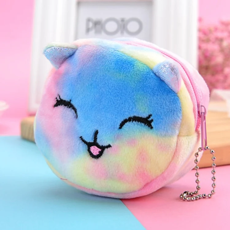 Mini Colorful Round Plush Coin Purse Lipstick Data Cable Portable Bag