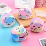 Mini Colorful Round Plush Coin Purse Lipstick Data Cable Portable Bag - Image 5