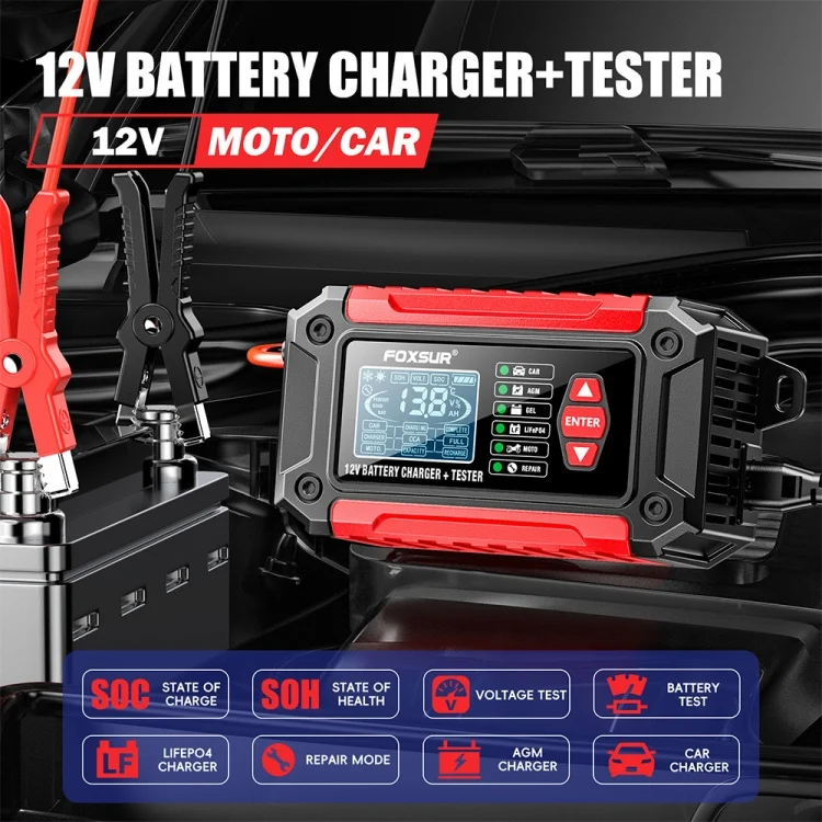 TBD06048761_B3.webp FOXSUR Cars Motorcycles 12V Lithium Cattery Charger With Battery Detection - Image 4