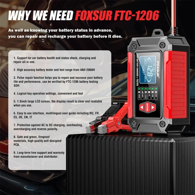 TBD06048761_B4.webp FOXSUR Cars Motorcycles 12V Lithium Cattery Charger With Battery Detection - Image 5