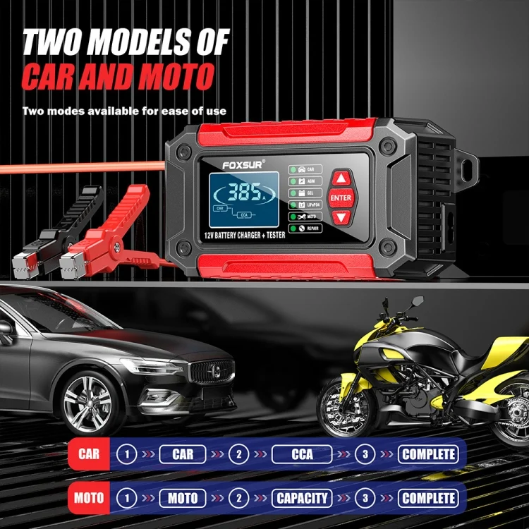 TBD06048761_B6.webp FOXSUR Cars Motorcycles 12V Lithium Cattery Charger With Battery Detection - Image 7