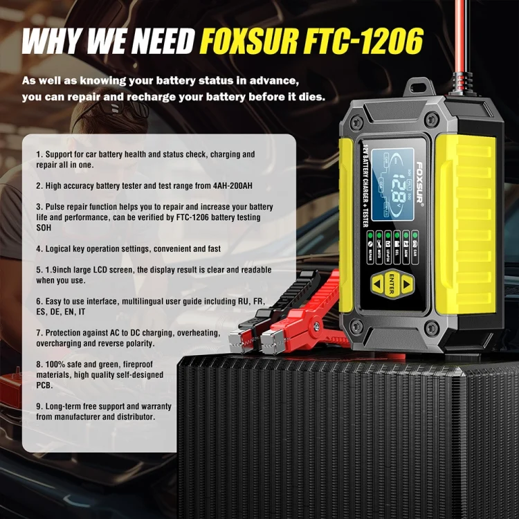 TBD06048764_B4.webp FOXSUR Cars Motorcycles 12V Lithium Cattery Charger With Battery Detection - Image 5
