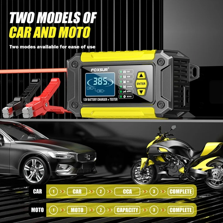 TBD06048764_B6.webp FOXSUR Cars Motorcycles 12V Lithium Cattery Charger With Battery Detection - Image 7