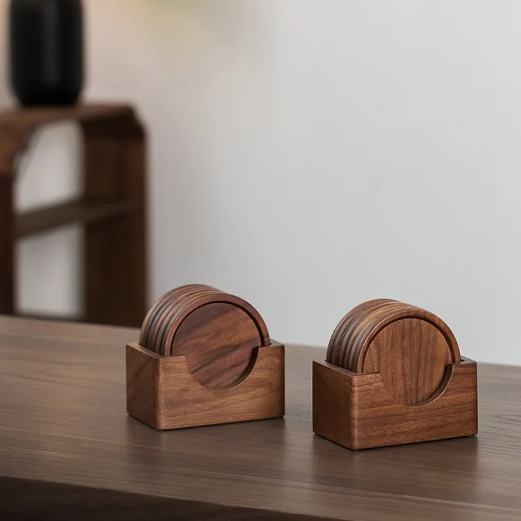 TBD06048827_2.webp 6pcs /Set Walnut Coaster Wooden Tea Ceremony Tray Coffee Cup Solid Wood Insulation Pad - Image 3